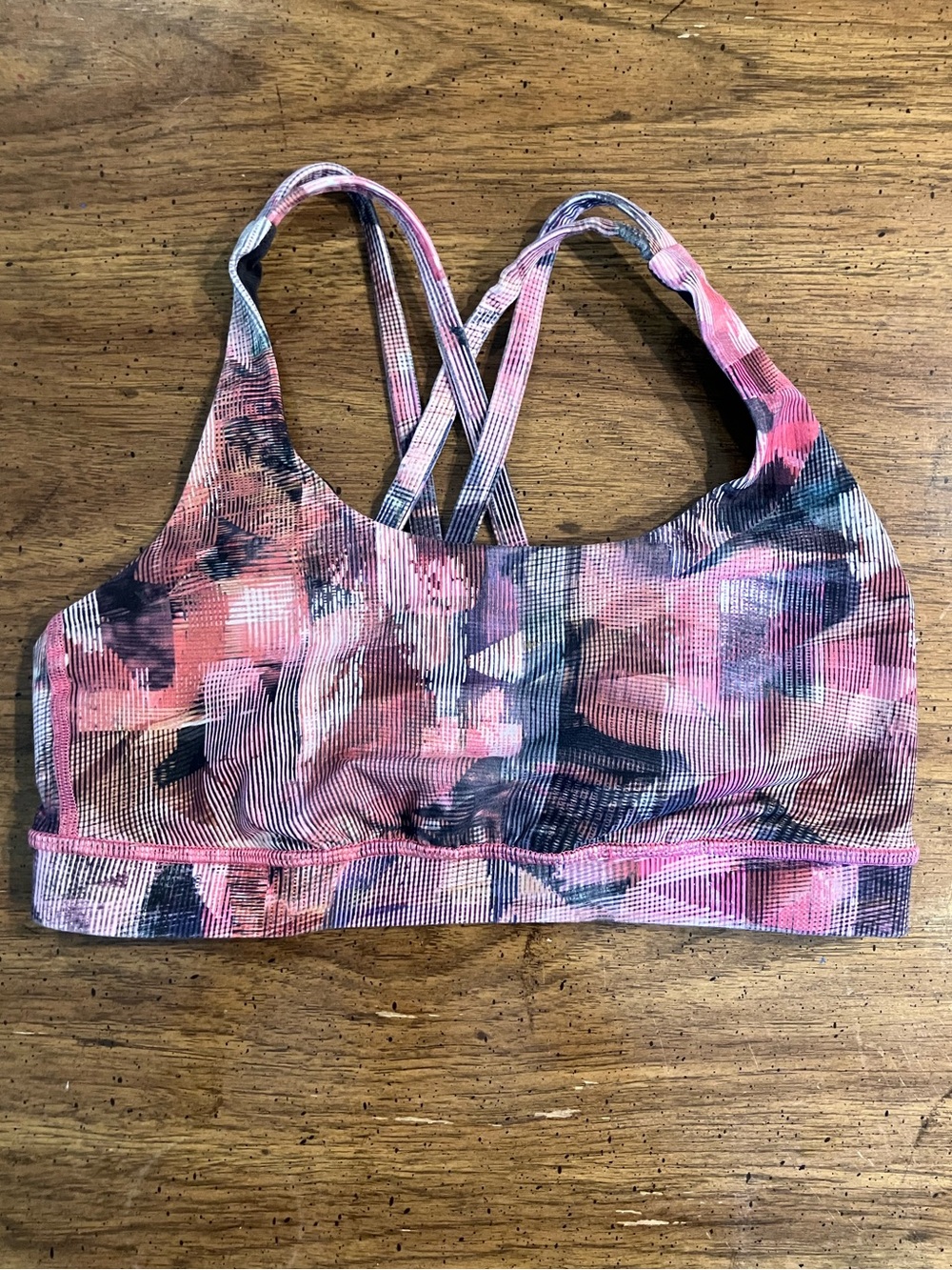 Lululemon Energy Sports Bra 6 Long Line Tank Geometric Pink Multi Print Strappy